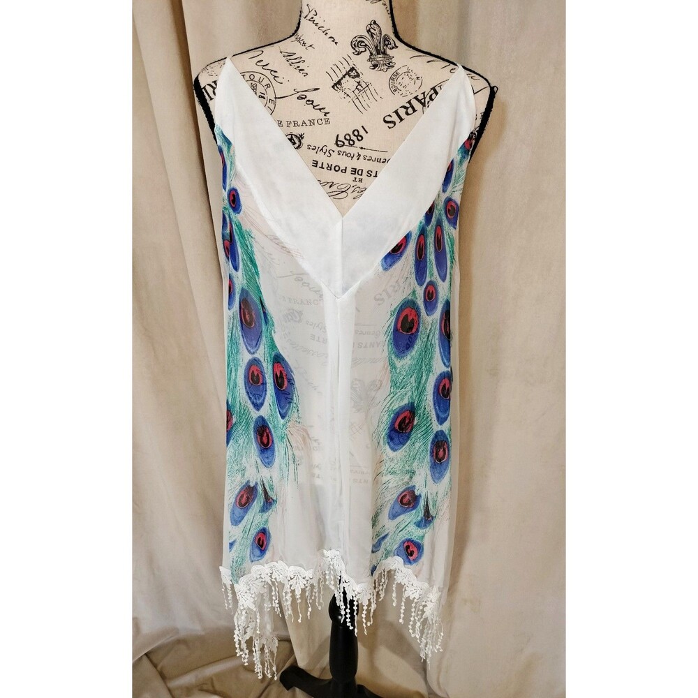 VENUS White Swim Coverup with Peacock Feather Print